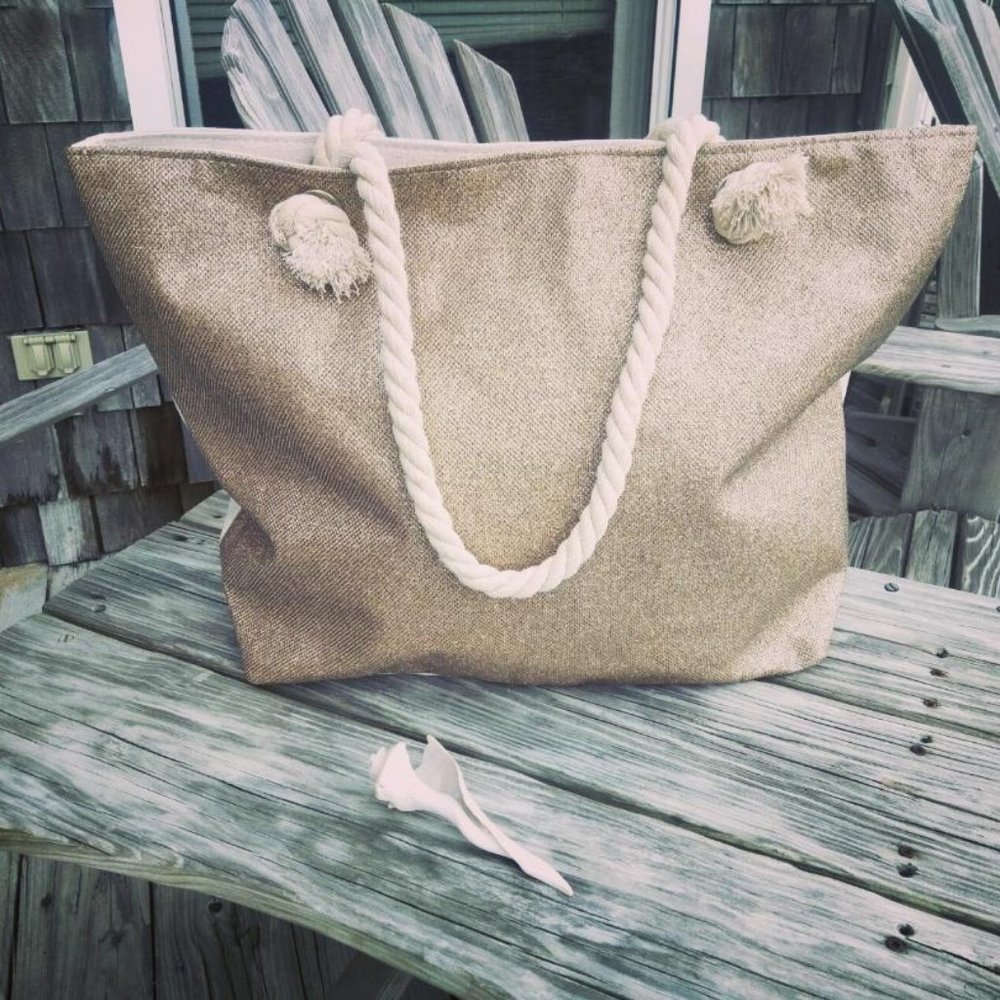 Silver Thread Burlap Canvas Tote Bag